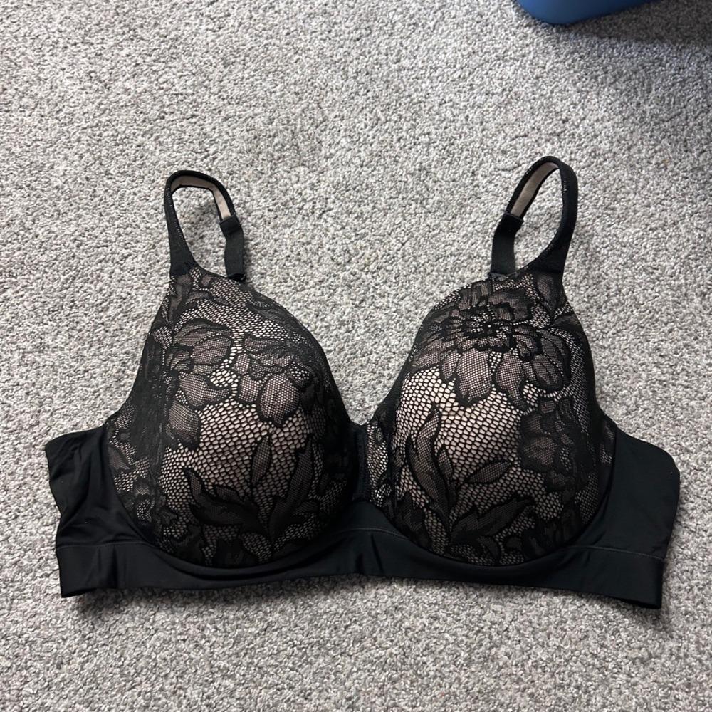 Cacique Black Floral Lace Full Coverage Underwire Bra 44C Lane Bryant